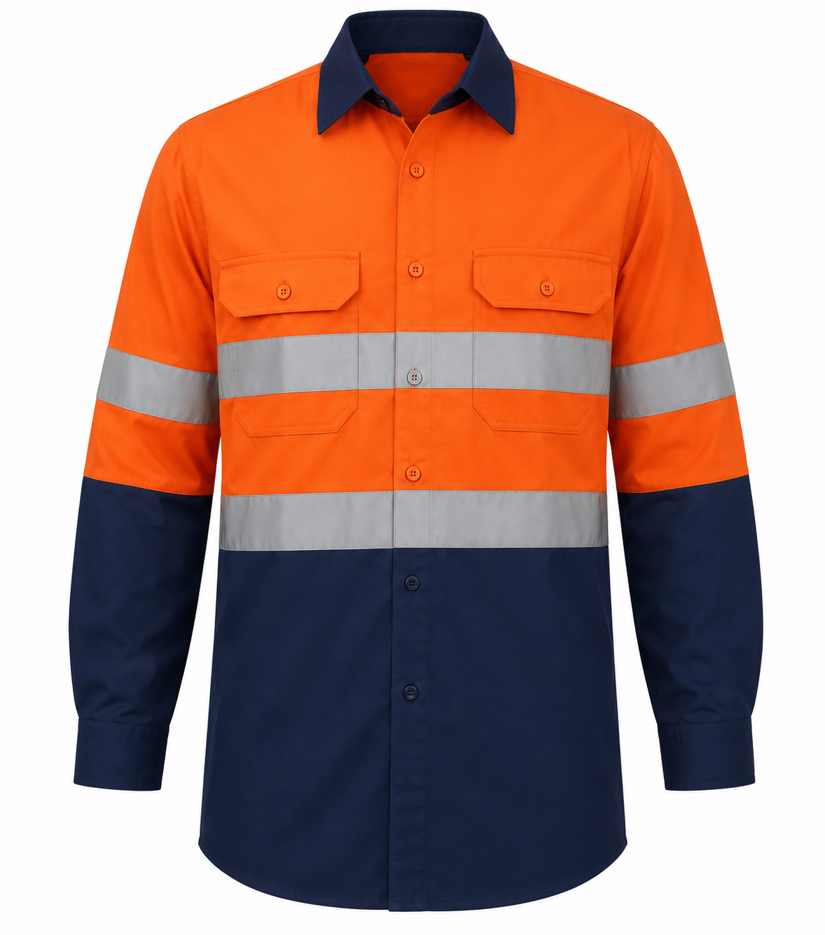 Navy/Orange Hi-Vis Shirt 100% Cotton Long Sleeve