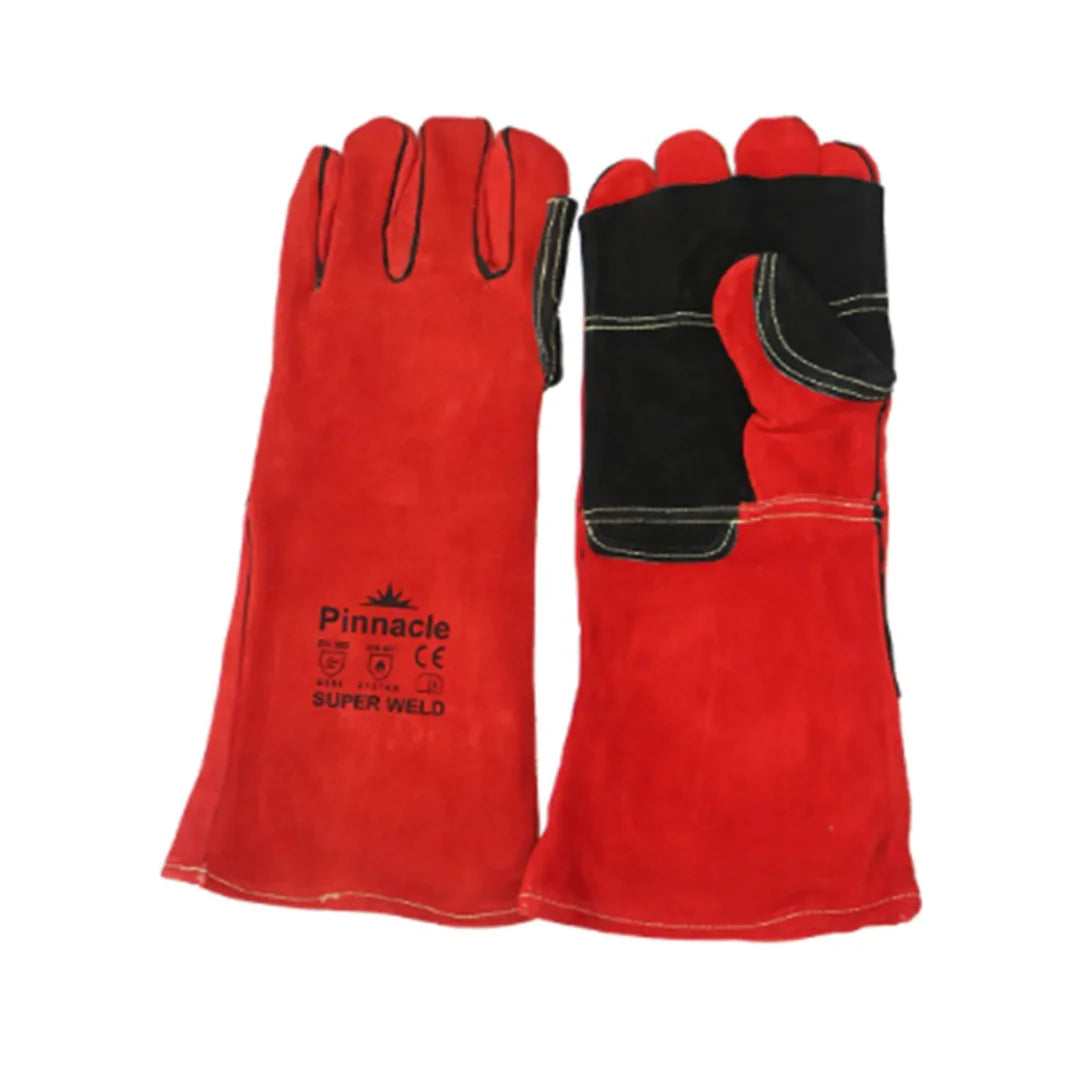 Pinnacle SUPERWELD Red Welding Gloves Premium Leather Heat Resistant MIG ARC Gloves
