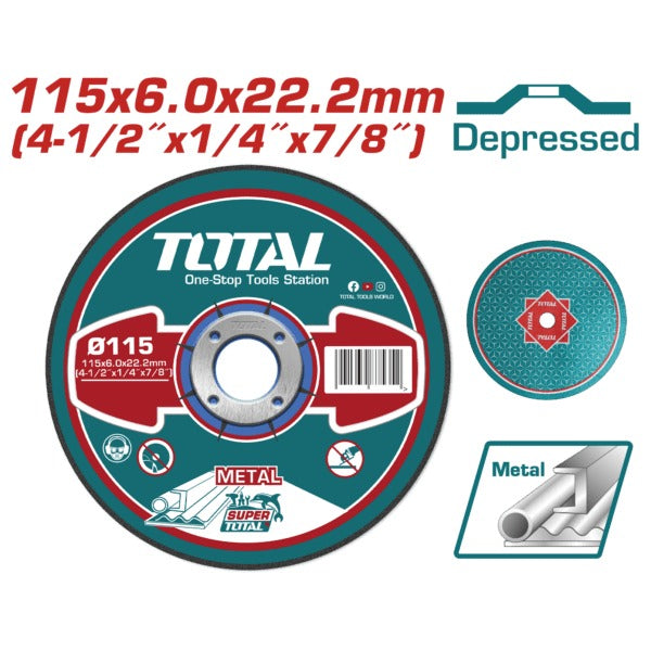Total Abrasive Steel Grinding Disc 115×6.0mm 25PC