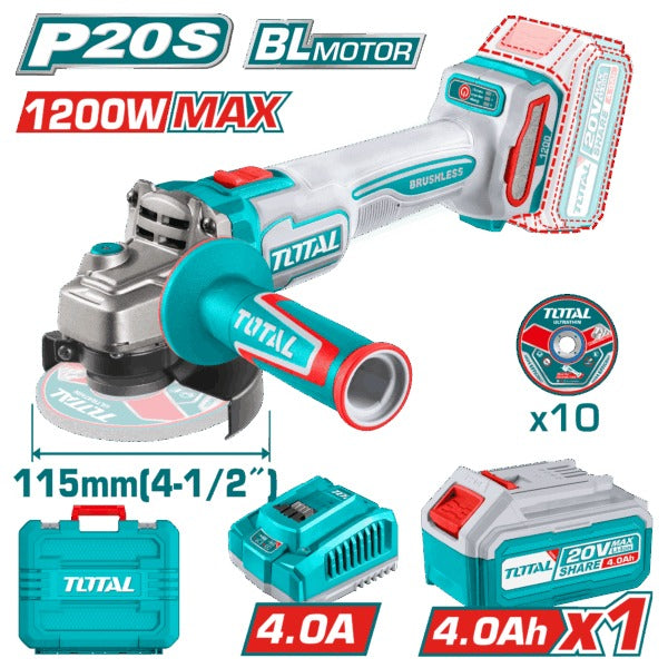 Total 20V Angle Grinder 115mm (IND) 1x4AH+4AH Charg