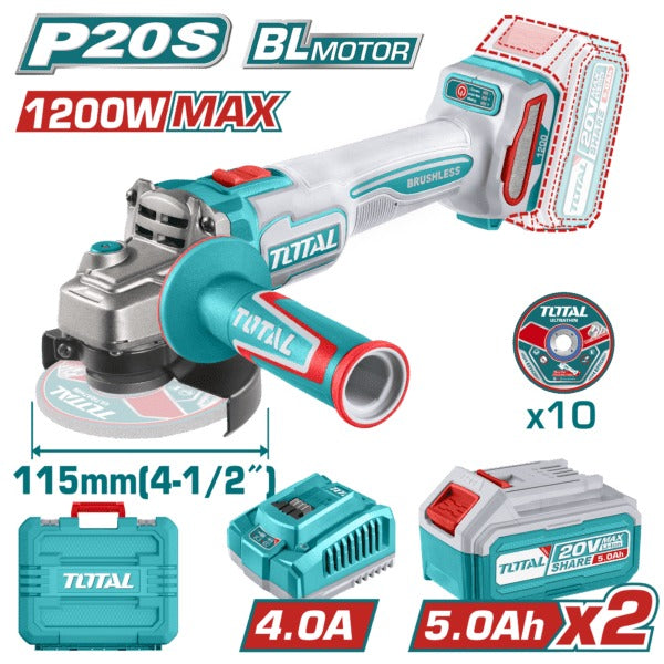 Total 20V Angle Grinder 115mm (IND) 2x5AH+4AH Chg+Dis