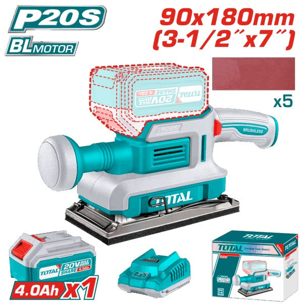 Total 20V Sander Orbital 90x180mm+1x4AH+Charger