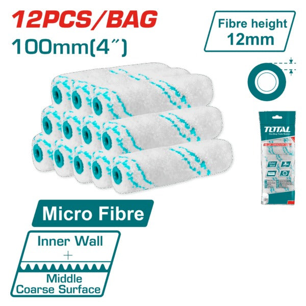 Total Paint Roller Set Micro 100mm 12Pc