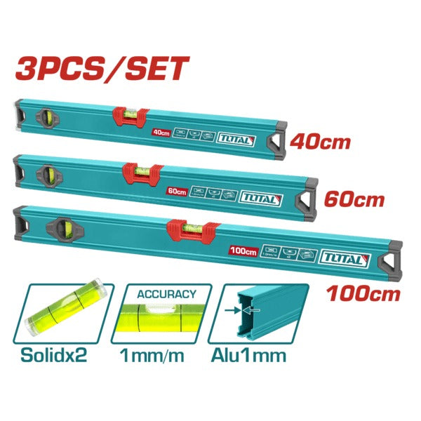 Total Sprit Level Set 3Pc Alum 40mm/60mm/100mm