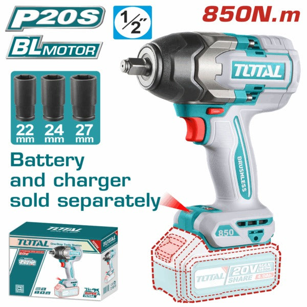 Total 20V Impact Wrench 850nm 1/2dr SOLO