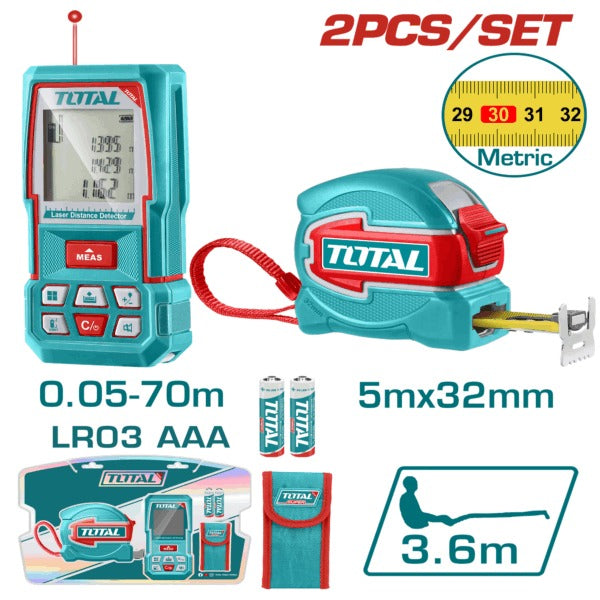 Total Elect Laser Distance 70m+5m Tape 2PC Kit
