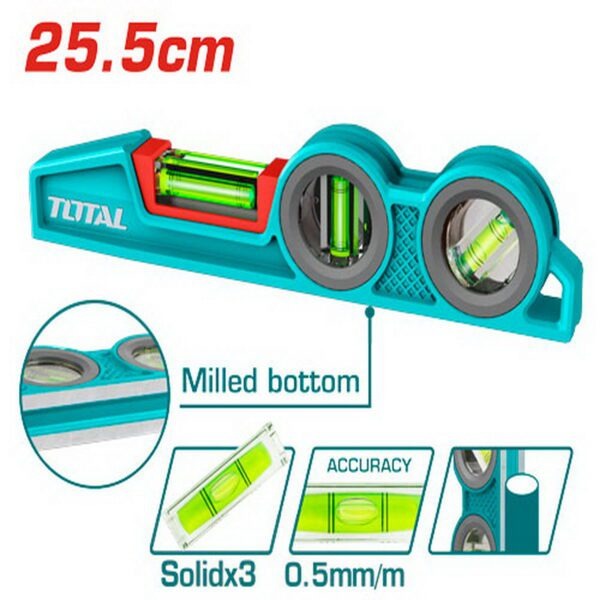 Total Spirit Level 255mm Mason 3 Vial