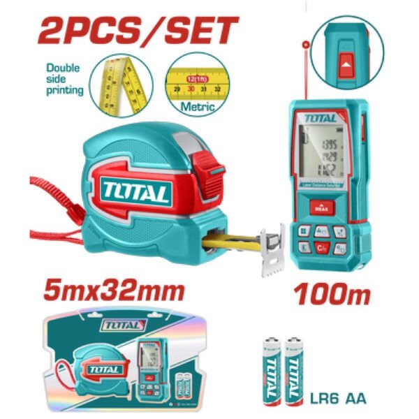 Total Elect Laser Distance 100m+5m Tape 2PC KIT