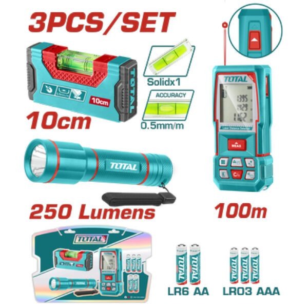 Total Elect Laser Distance 100m+Level+Flashlight3PC KIT