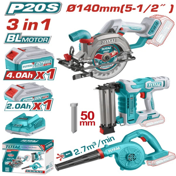 Total 20V COMBO 3PC C/Saw185 Blower B/Nail35m+1×2-4AH
