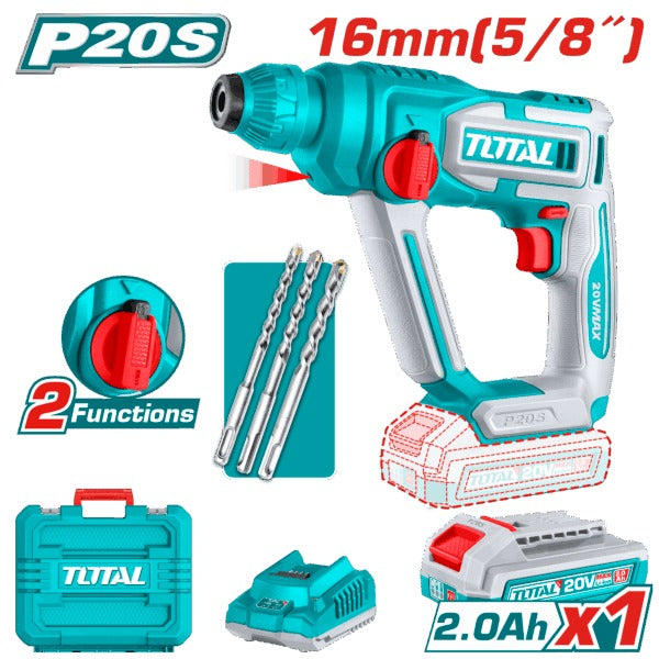 Total 20V Rotary Hammer 16mm 1x2AH+2AH Charger+Acc