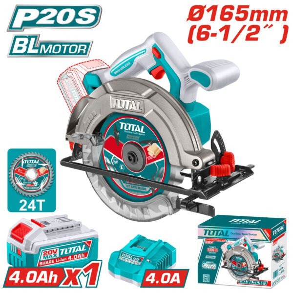 Total 20V Circular Saw 165MM + 1X4AH+ 4AH Charger