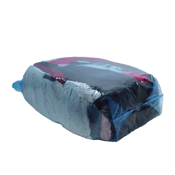 Standard-grade coloured cotton cleaning rags in a blue 5 kg pack