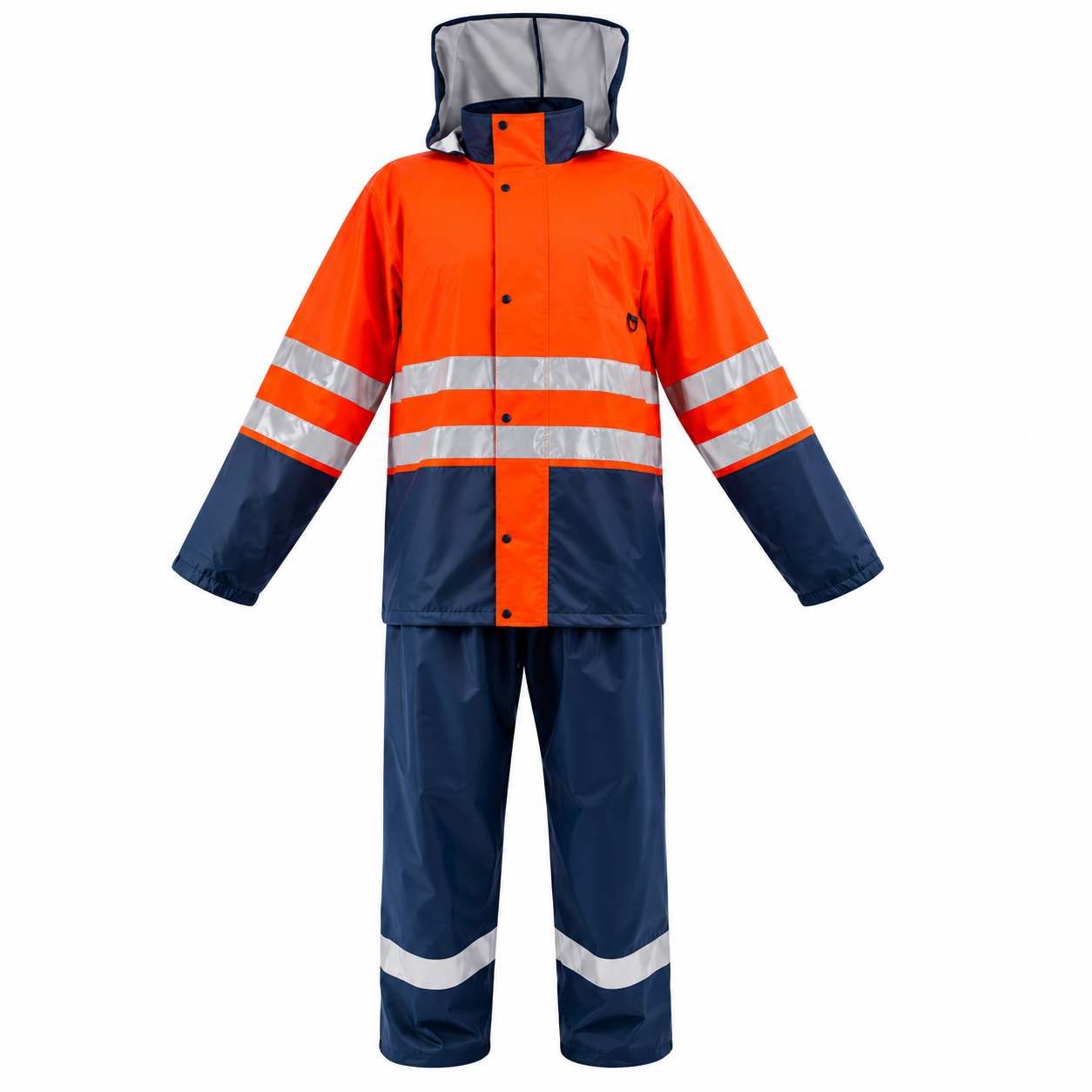 Pioneer Storm Guard PU Waterproof Rain Suit Navy/Orange With Reflective Tape