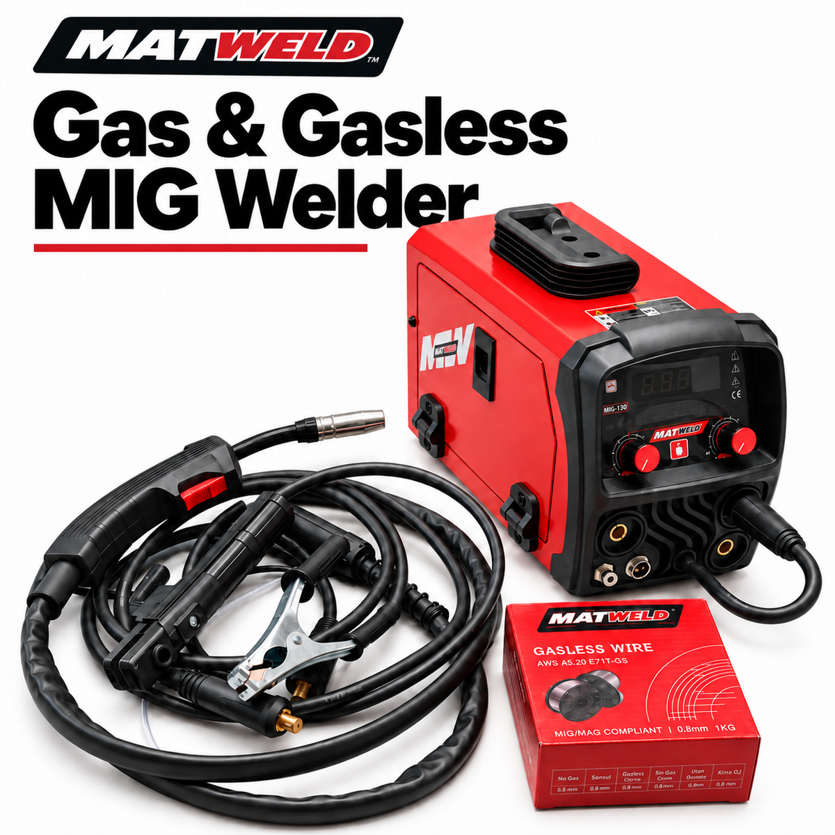 MATWeld Super MIG 130A Gasless MIG / MMA / Lift TIG Inverter Welder