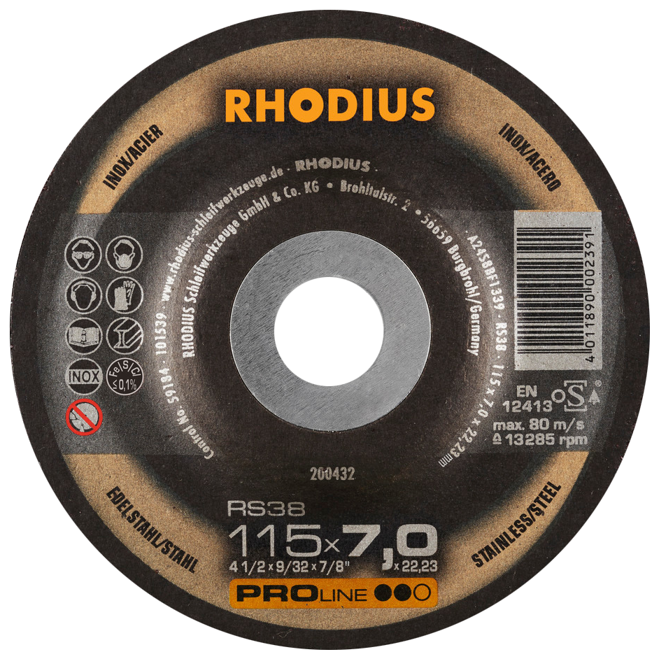 Rhodius RS38 Pro-Line Inox Grinding Disc 115 x 7.0mm
