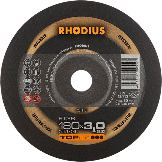 Rhodius FT38 Topline Inox Cutting Disc 180 x 3.0 x 22mm