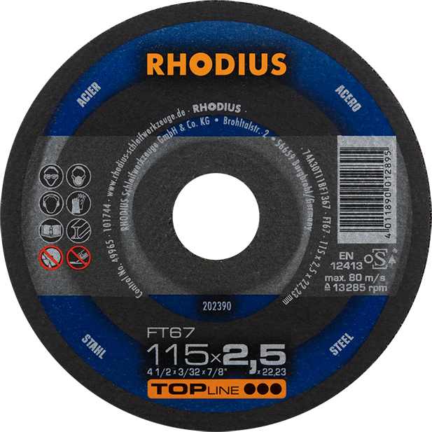 Rhodius FT67 Topline Steel Cutting Disc 115 x 2.4 x 22mm