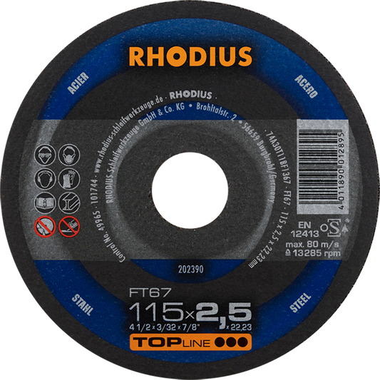 Rhodius FT67 Topline Steel Cutting Disc 115 x 2.4 x 22mm