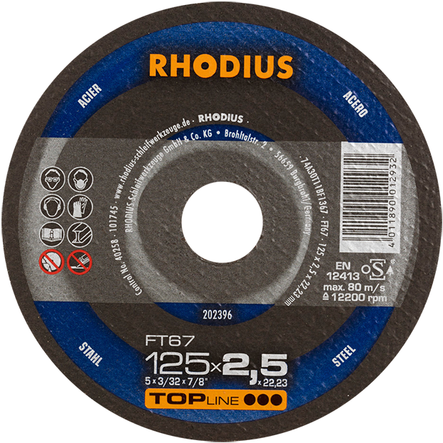 Rhodius FT67 Topline Steel Cutting Disc 125 x 2.4 x 22mm