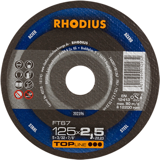 Rhodius FT67 Topline Steel Cutting Disc 125 x 2.4 x 22mm