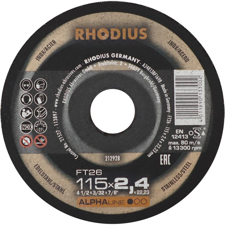 Rhodius FT26 Alphaline Inox Cutting Disc 115 x 2.4 x 22mm