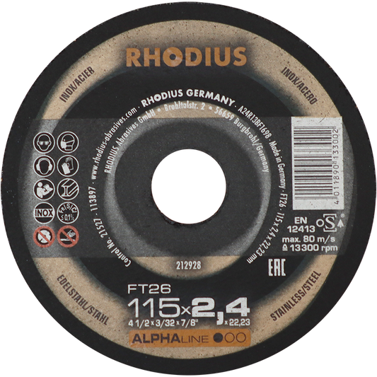 Rhodius FT26 Alphaline Inox Cutting Disc 115 x 2.4 x 22mm