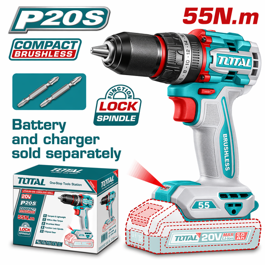 TOTAL 20V 13mm Brushless Drill Driver 55Nm SOLO