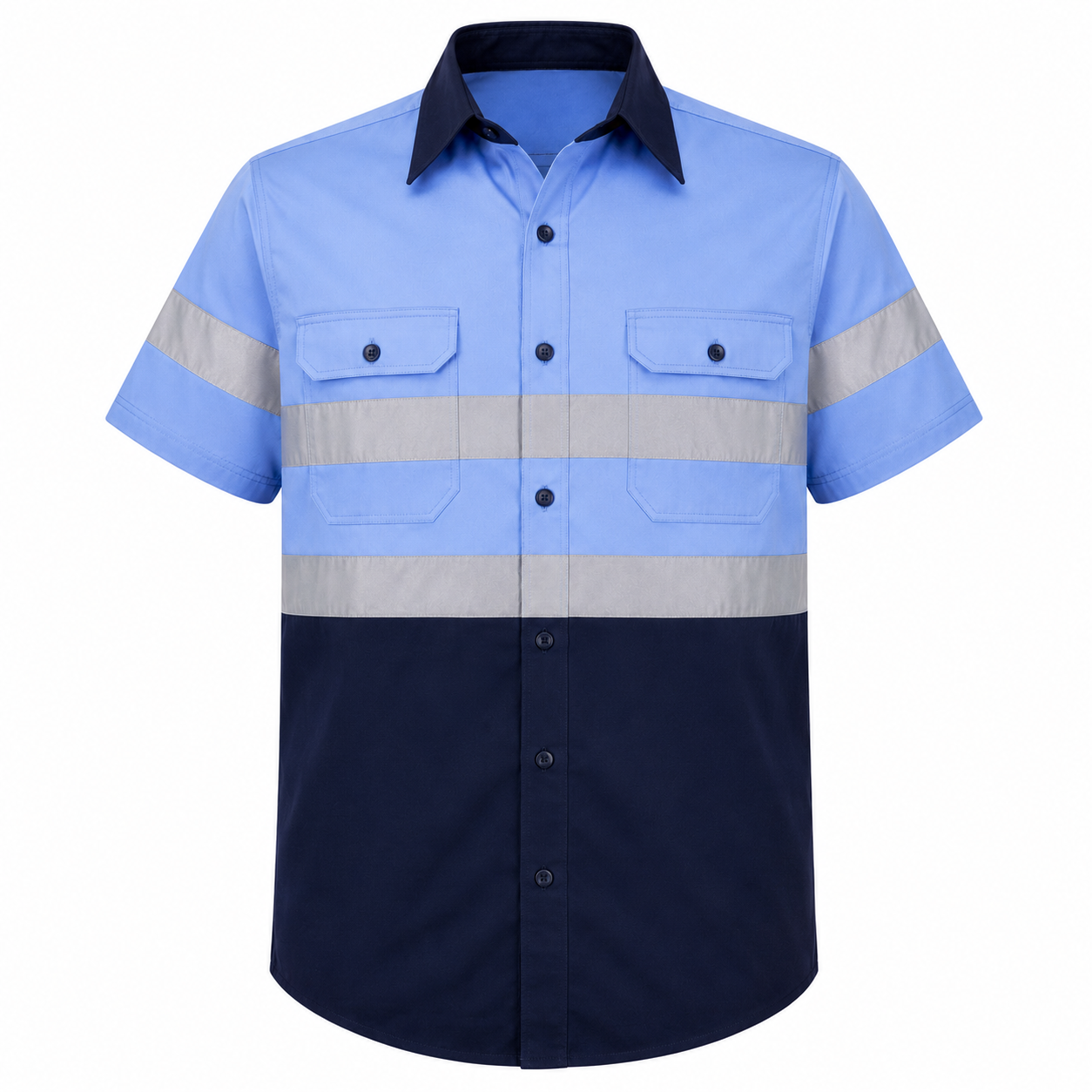 Navy/Sky Blue Hi-Vis Shirt 100% Cotton Short Sleeve
