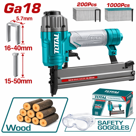 TOTAL Air Brad Nailer 15–50mm / Stapler 16–40mm 5.7mm Combo