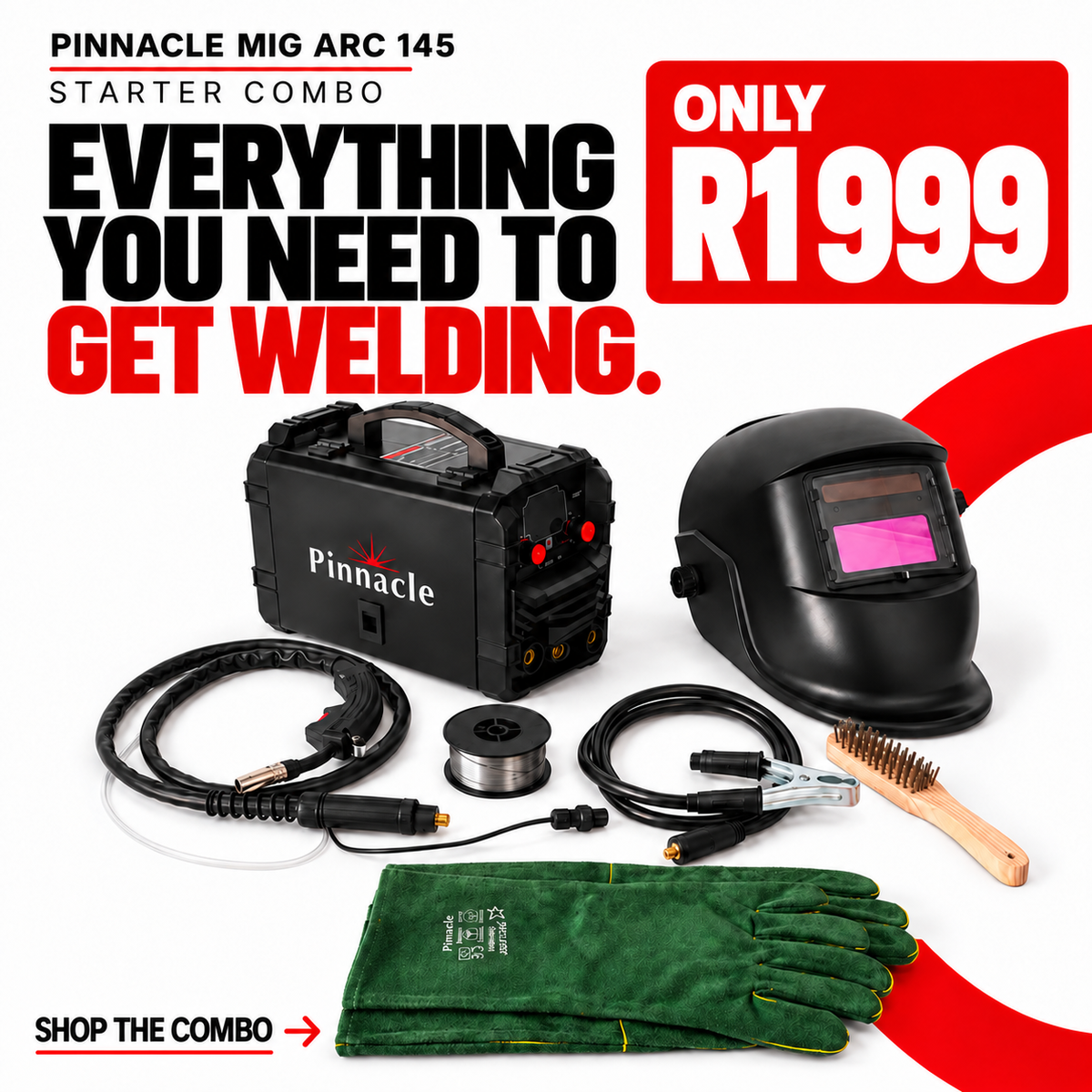 Pinnacle MIGARC 145 Gasless MIG Welding Machine Starter Combo