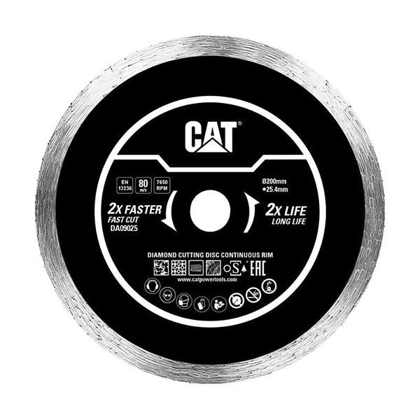 CAT Diamond Disc Continous Rim W Thin Turbo Shape 200Mm Bore 22.23Mm Thin 2.0Mm Height 7Mm