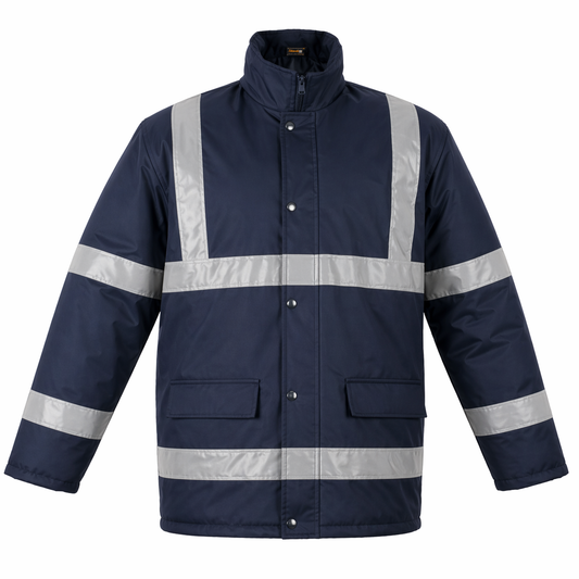Navy Parka Jacket with Reflective Tape – Heavy-Duty Warm Workwear