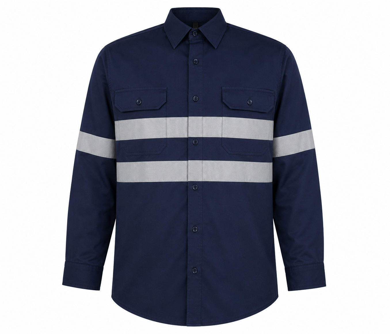 Full Navy Hi-Vis Shirt 100% Cotton Long Sleeve