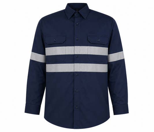 Full Navy Hi-Vis Shirt 100% Cotton Long Sleeve