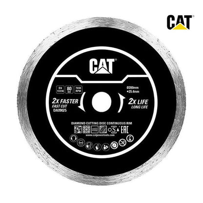 CAT Diamond Disc Continous Rim W Thin Turbo Shape 200Mm Bore 22.23Mm Thin 2.0Mm Height 7Mm