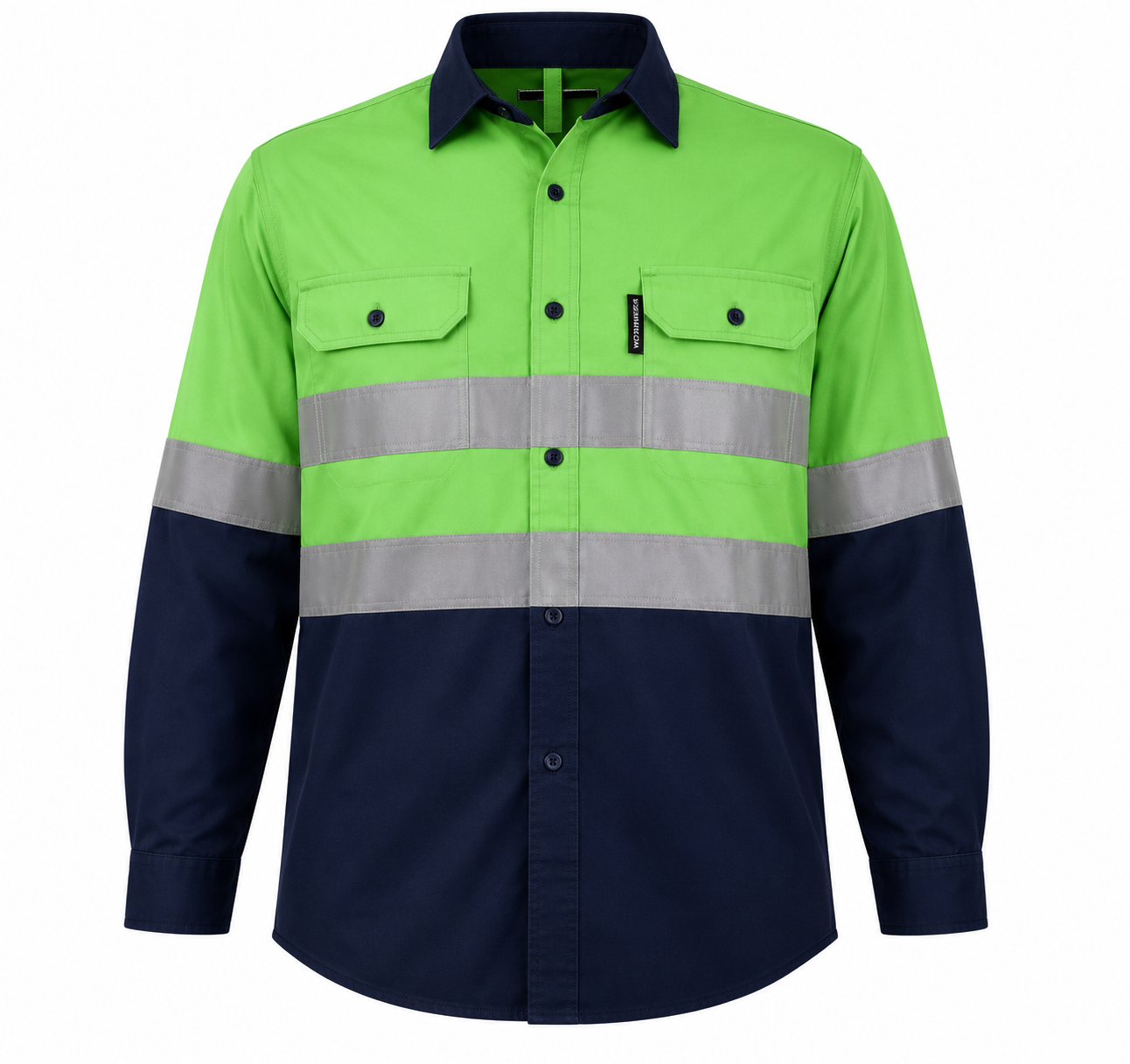 Navy/Lime Hi-Vis Shirt 100% Cotton Long Sleeve