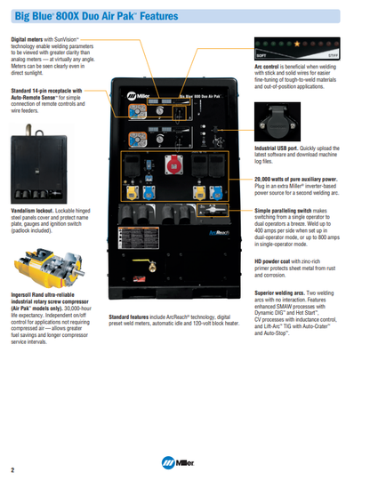 Miller Big Blue 800X specifications page 2