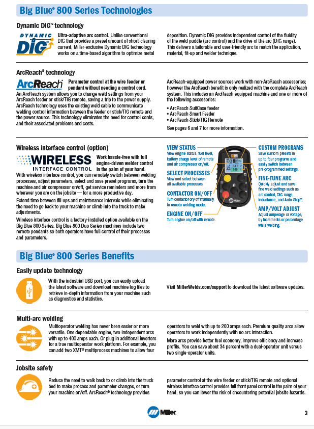Miller Big Blue 800X specifications page 3