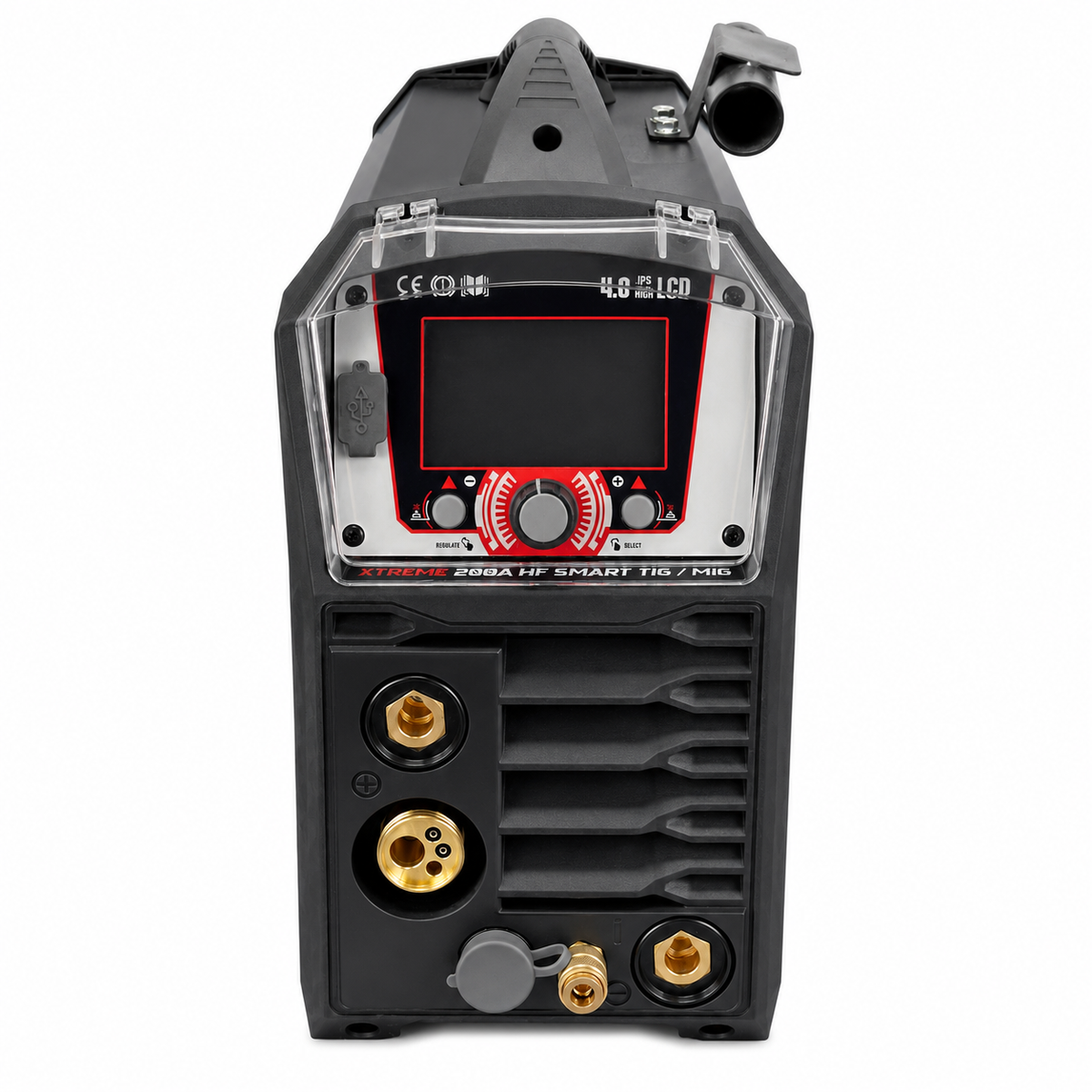 Pinnacle Xtreme Smart 200A front control panel and welding connections