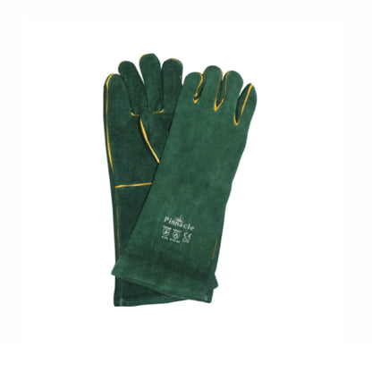 Green elbow-length welding gloves included in the combo