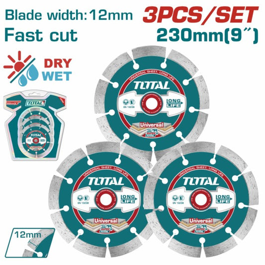 Total Abrasive Diamond Blade 230mm Segmented 3PC
