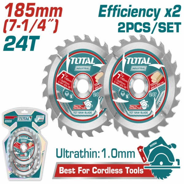 Total Circular Saw Blade 2PC 185MM Ultra thinTCT24T