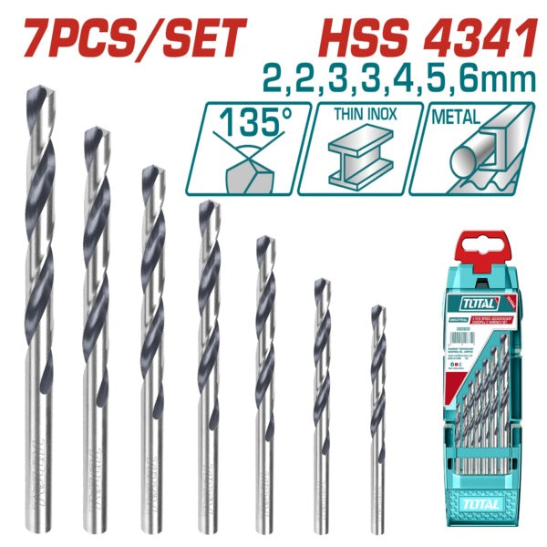 Total Drill Bit Set (Silver) HSS 2,2-3,3,4,5-6mm 7Pc