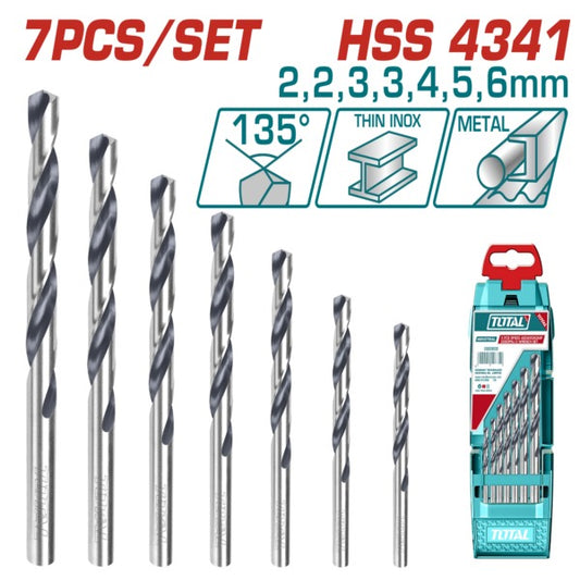 Total Drill Bit Set (Silver) HSS 2,2-3,3,4,5-6mm 7Pc