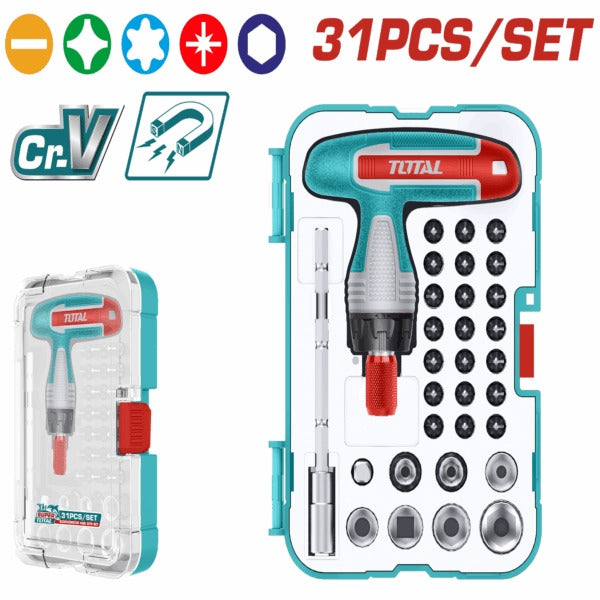 Total Screwdriver Set – T- Handle 31Pc
