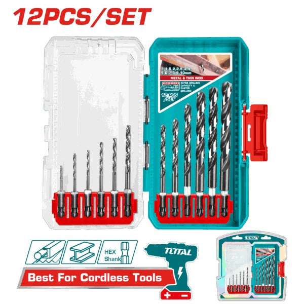Total Drill Bit Set (Silver Ground) HSS 1,1.5-10mm 12 Pc