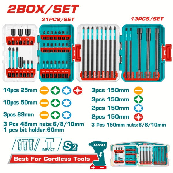 Total Screwdriver Bits & Magnectic Nut Set 44Pc