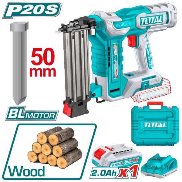 Total 20V Brad Nailer F15-F50 1X2AH+2AH Charger+Acc