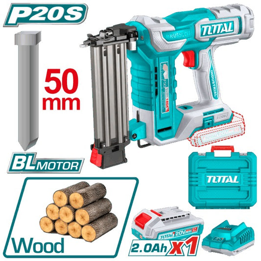 Total 20V Brad Nailer F15-F50 1X2AH+2AH Charger+Acc